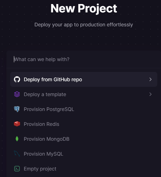 Railway-Popup zeigt Bereitstellungsoptionen mit der Option Deploy from GitHub repo hervorgehoben