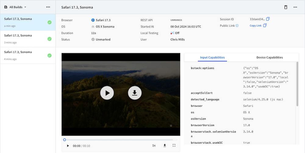 Automatisierte Ergebnisse in BrowserStack