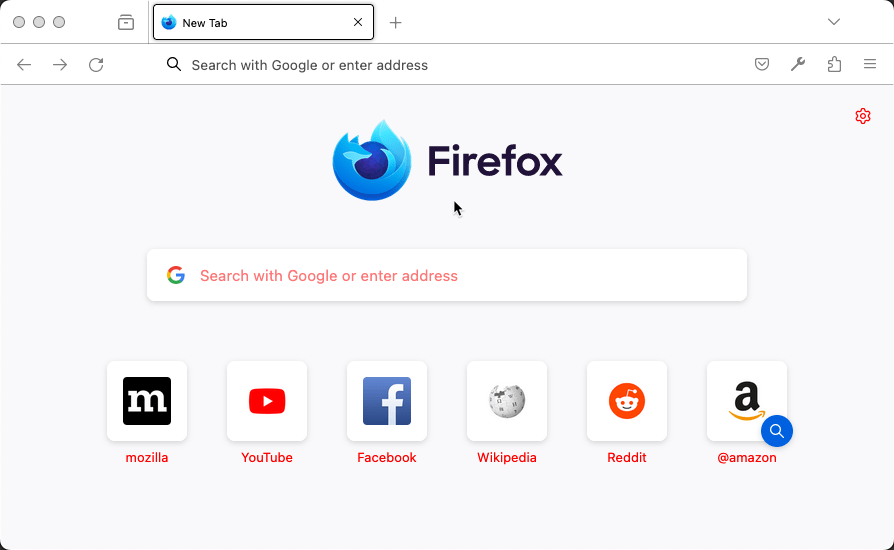 Firefox zeigt eine neue Tab-Seite an. Auf der Seite ist der Text rot.