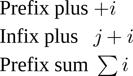 Screenshot der MathML-Formel mit unterschiedlichen Operator-Abständen