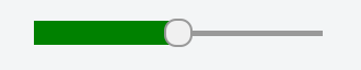 La barre de progression est un carré vert épais à gauche du curseur et une fine ligne grise à droite. Le curseur est un cercle dont le diamètre correspond à la hauteur de la zone verte.