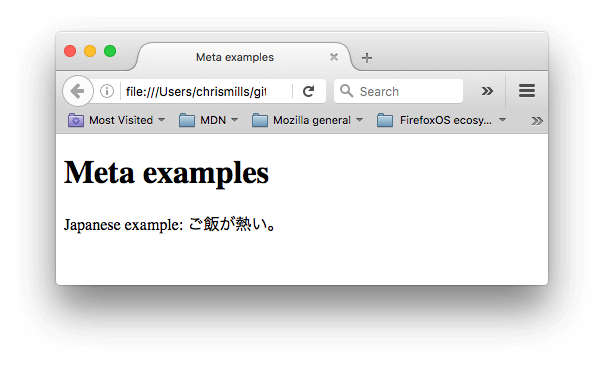 一个包含英文和日文字符的网页,字符编码设置为通用,即 utf-8。两种语言都显示良好。