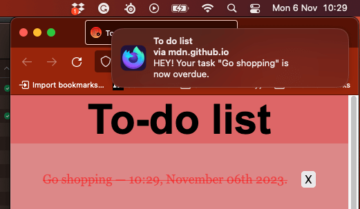 桌面通知:通过 mdn.github.io 列出待办事项 嘿!你的任务“去购物”现已过期