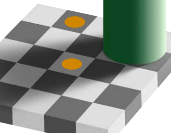 一个棋盘格图像,如果它们处于阴影中,则相同的颜色看起来不同